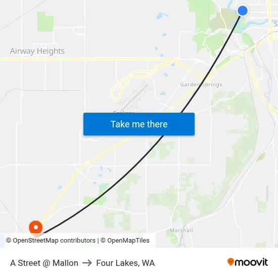 A Street @ Mallon to Four Lakes, WA map