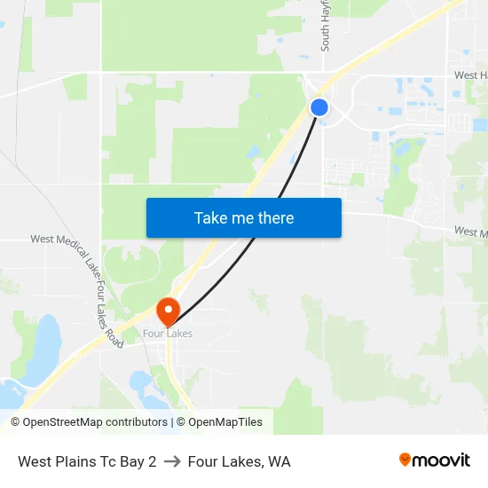 West Plains Tc Bay 2 to Four Lakes, WA map