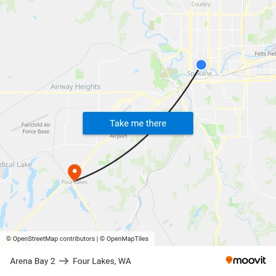 Arena Bay 2 to Four Lakes, WA map