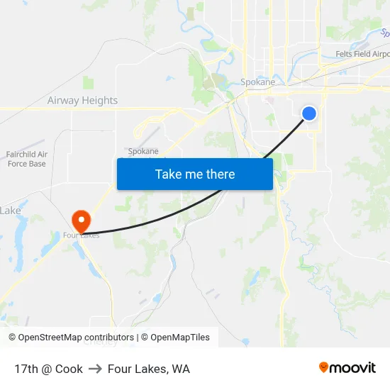 17th @ Cook to Four Lakes, WA map