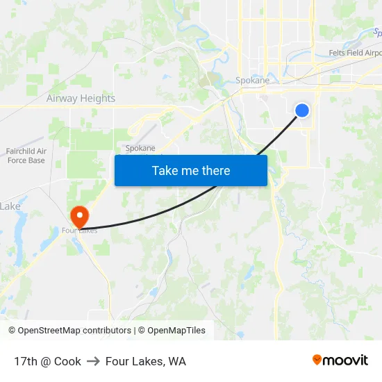 17th @ Cook to Four Lakes, WA map