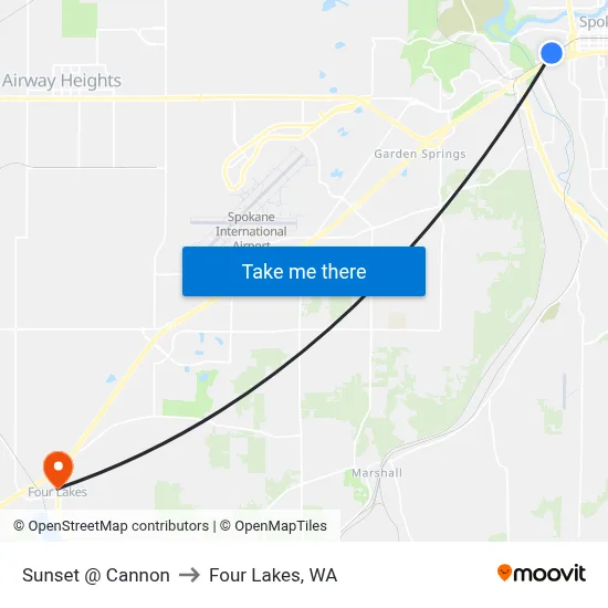 Sunset @ Cannon to Four Lakes, WA map