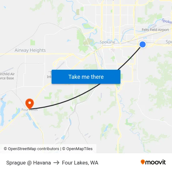 Sprague @ Havana to Four Lakes, WA map