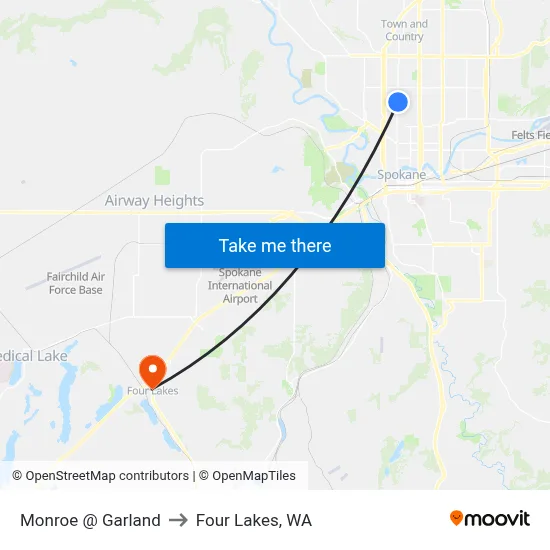 Monroe @ Garland to Four Lakes, WA map
