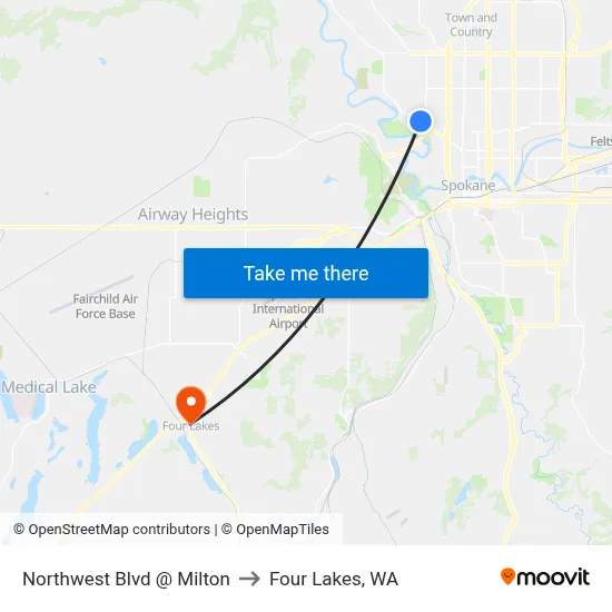 Northwest Blvd @ Milton to Four Lakes, WA map