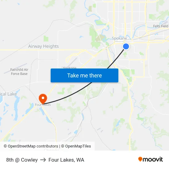 8th @ Cowley to Four Lakes, WA map