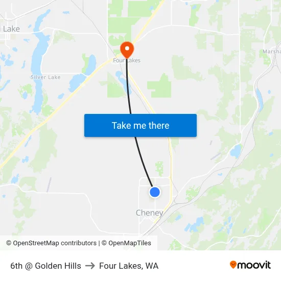 6th @ Golden Hills to Four Lakes, WA map