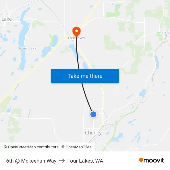 6th @ Mckeehan Way to Four Lakes, WA map