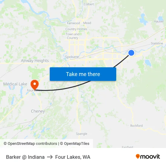 Barker @ Indiana to Four Lakes, WA map