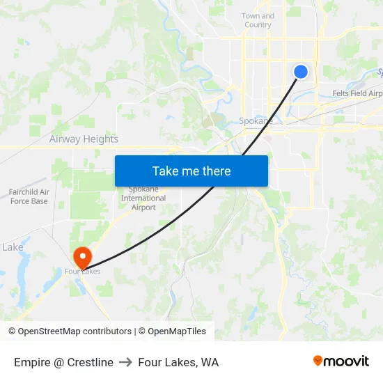 Empire @ Crestline to Four Lakes, WA map