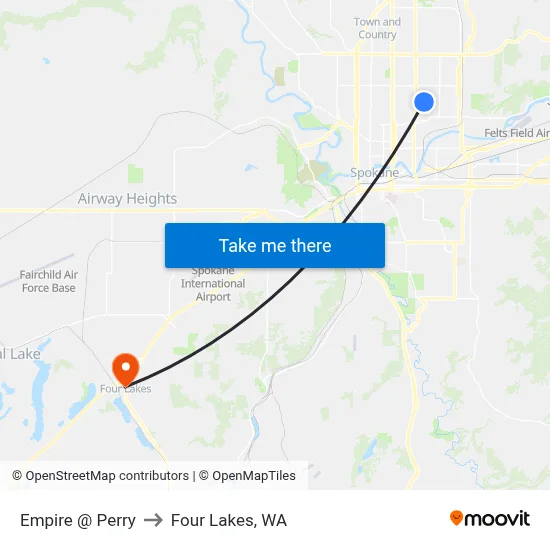 Empire @ Perry to Four Lakes, WA map