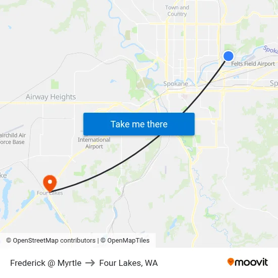 Frederick @ Myrtle to Four Lakes, WA map