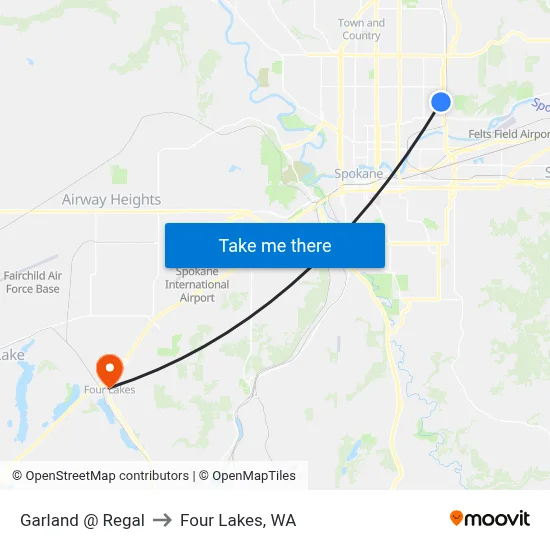 Garland @ Regal to Four Lakes, WA map