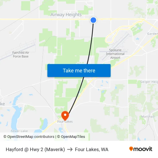 Hayford @ Hwy 2 (Maverik) to Four Lakes, WA map