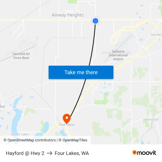 Hayford @ Hwy 2 to Four Lakes, WA map