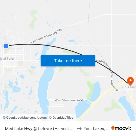 Med Lake Hwy @ Lefevre (Harvest Foods) to Four Lakes, WA map