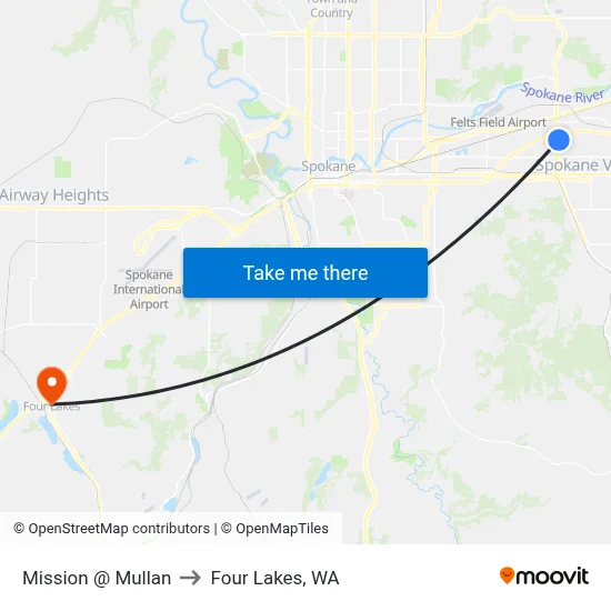 Mission @ Mullan to Four Lakes, WA map