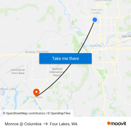 Monroe @ Columbia to Four Lakes, WA map