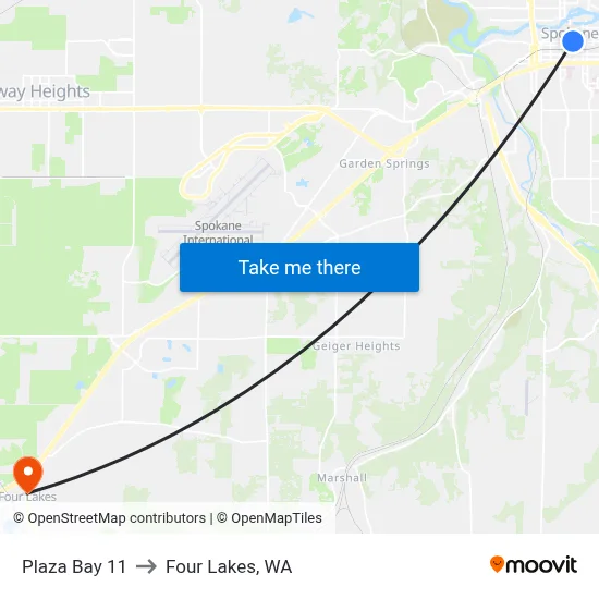 Plaza Bay 11 to Four Lakes, WA map