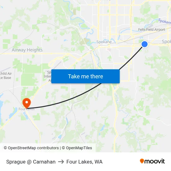 Sprague @ Carnahan to Four Lakes, WA map