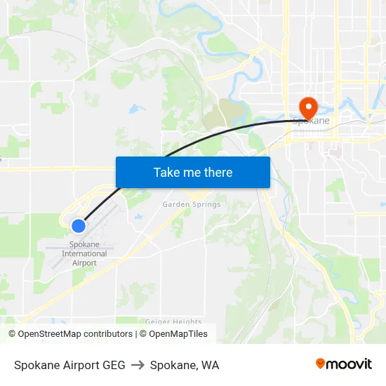Spokane Airport GEG to Spokane, WA map