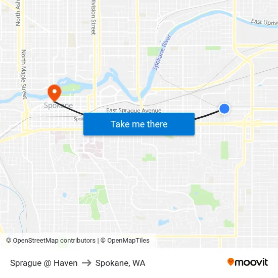 Sprague @ Haven to Spokane, WA map
