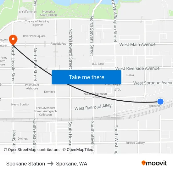 Spokane Station to Spokane, WA map