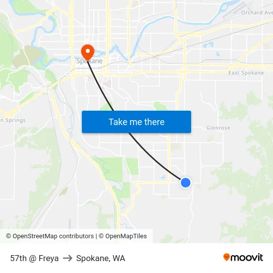 57th @ Freya to Spokane, WA map