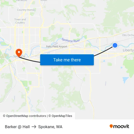 Barker @ Hall to Spokane, WA map