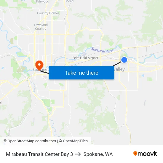 Mirabeau Transit Center Bay 3 to Spokane, WA map