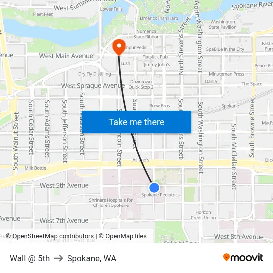 Wall @ 5th to Spokane, WA map