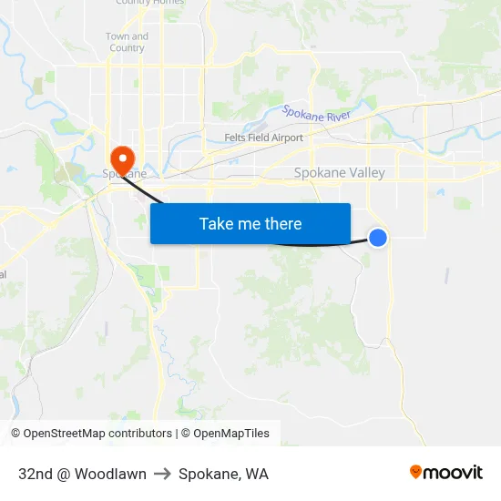 32nd @ Woodlawn to Spokane, WA map