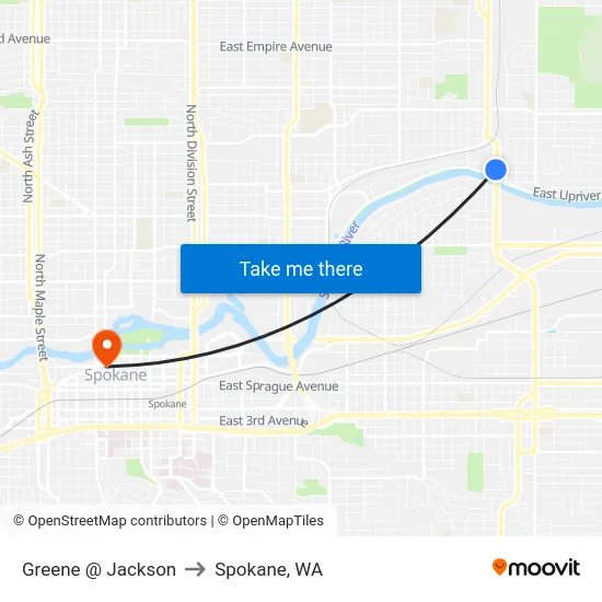 Greene @ Jackson to Spokane, WA map