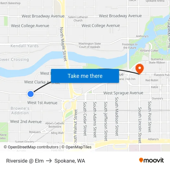 Riverside @ Elm to Spokane, WA map