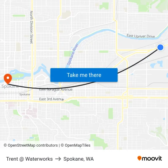 Trent @ Waterworks to Spokane, WA map