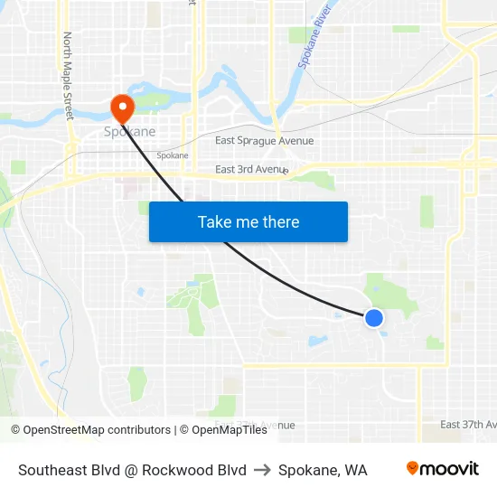 Southeast Blvd @ Rockwood Blvd to Spokane, WA map