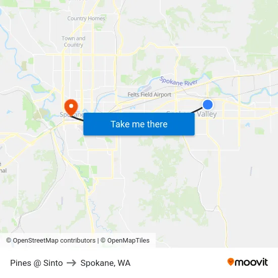 Pines @ Sinto to Spokane, WA map