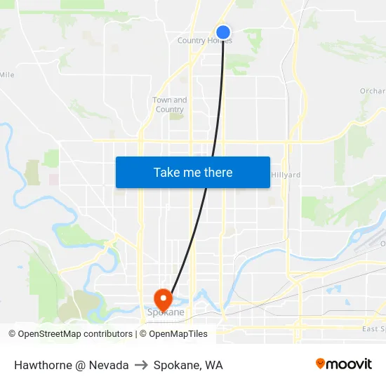 Hawthorne @ Nevada to Spokane, WA map