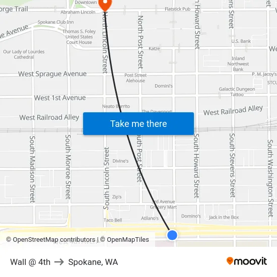 Wall @ 4th to Spokane, WA map