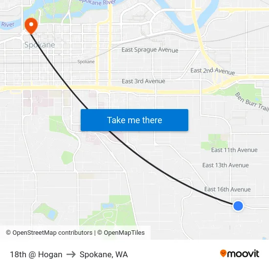 18th @ Hogan to Spokane, WA map
