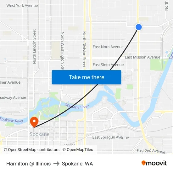 Hamilton @ Illinois to Spokane, WA map