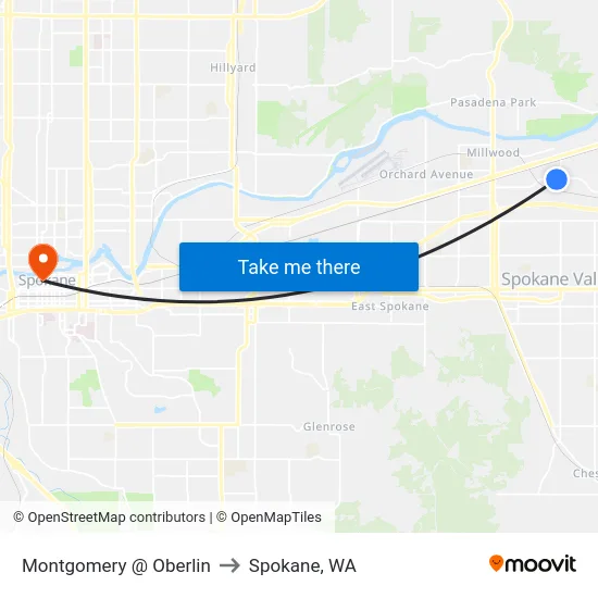 Montgomery @ Oberlin to Spokane, WA map