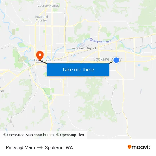 Pines @ Main to Spokane, WA map