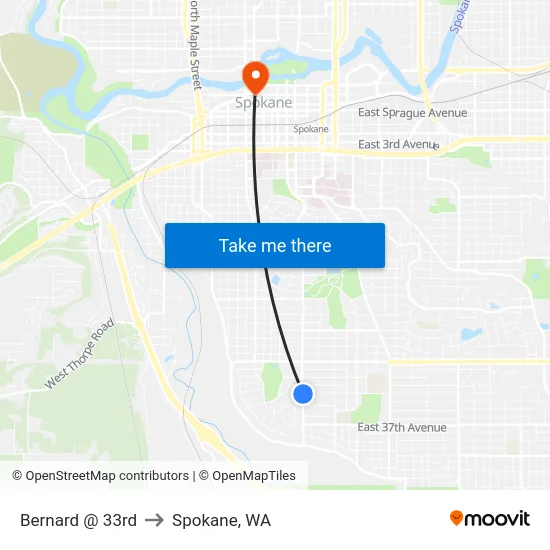 Bernard @ 33rd to Spokane, WA map