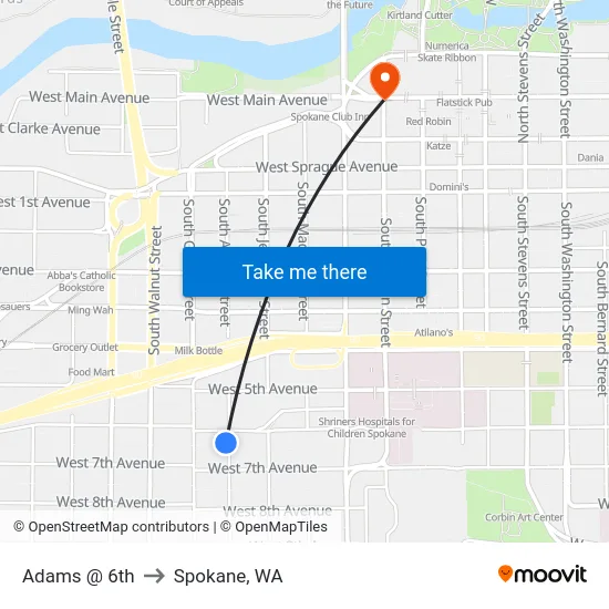 Adams @ 6th to Spokane, WA map