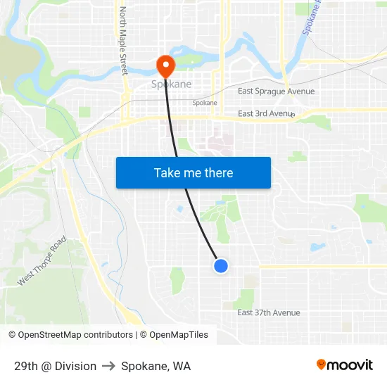 29th @ Division to Spokane, WA map