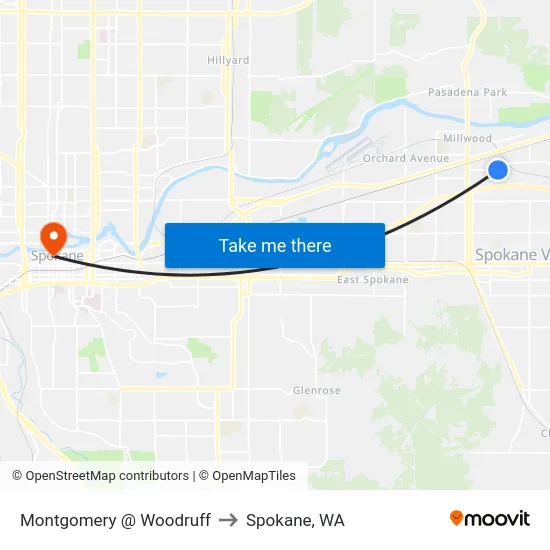 Montgomery @ Woodruff to Spokane, WA map