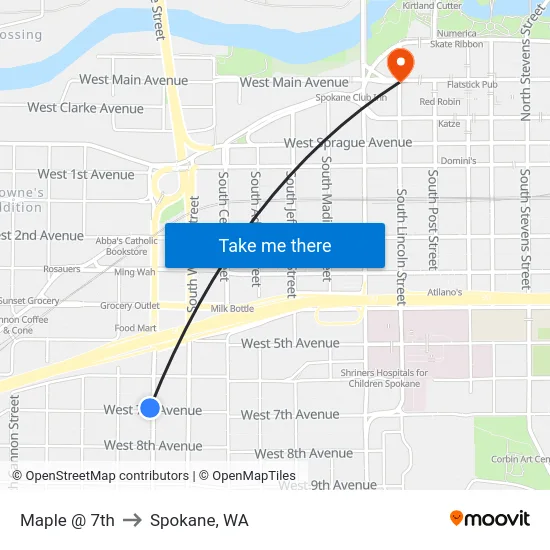 Maple @ 7th to Spokane, WA map