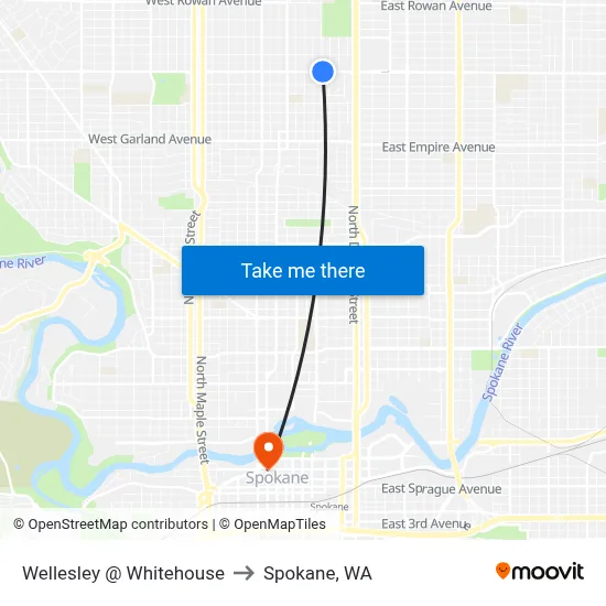 Wellesley @ Whitehouse to Spokane, WA map