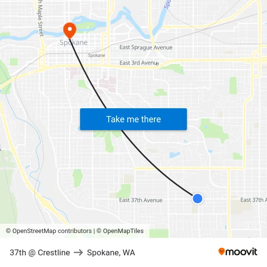 37th @ Crestline to Spokane, WA map